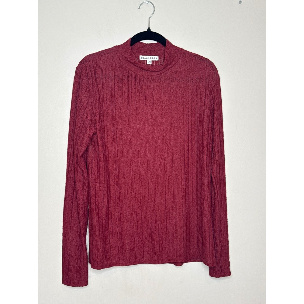 Blakeley Porsha Lace Top Burgundy Mock Neck Long Sleeve Blouse L/XL USA Made